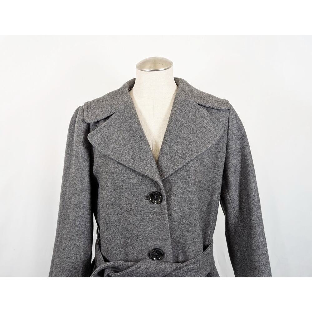 Vintage Y2K Coat Banana Republic Gray Wool Blend Belted Women's Size M Old Money - Picture 2 of 9